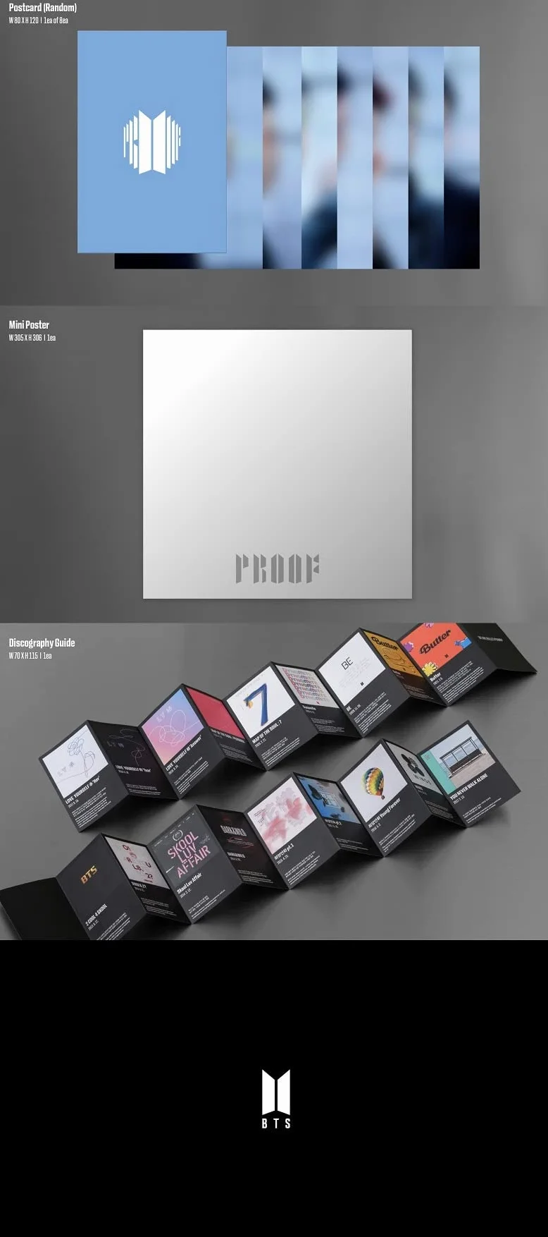 Big Hit Entertainment BTS - PROOF [COMPACT EDITION] Anthology Album3 CDs+Booklet+CD Plate+Photocard+Mini Poster+Discography Guide+(Photocards+1 Double-Sided+Pocket Mirror+Hologram Sticker)Nero,Argento