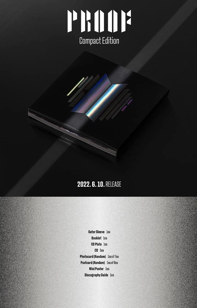 Big Hit Entertainment BTS - PROOF [COMPACT EDITION] Anthology Album3 CDs+Booklet+CD Plate+Photocard+Mini Poster+Discography Guide+(Photocards+1 Double-Sided+Pocket Mirror+Hologram Sticker)Nero,Argento