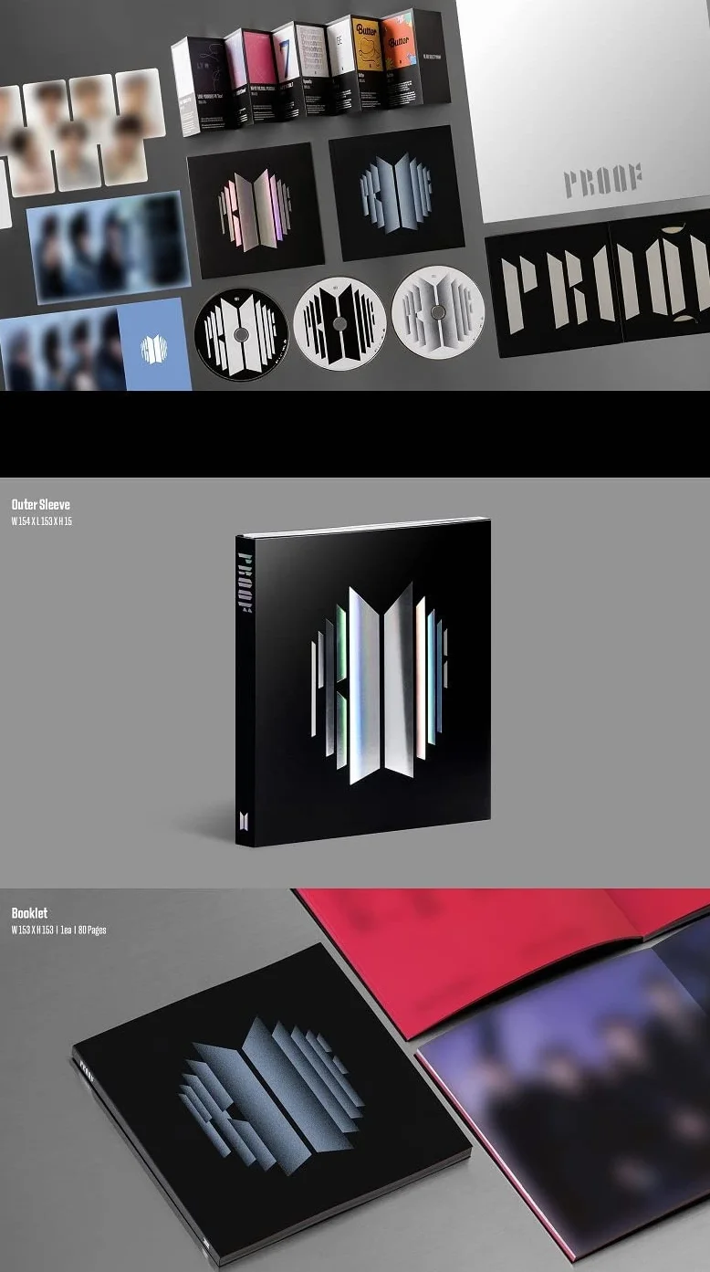 Big Hit Entertainment BTS - PROOF [COMPACT EDITION] Anthology Album3 CDs+Booklet+CD Plate+Photocard+Mini Poster+Discography Guide+(Photocards+1 Double-Sided+Pocket Mirror+Hologram Sticker)Nero,Argento