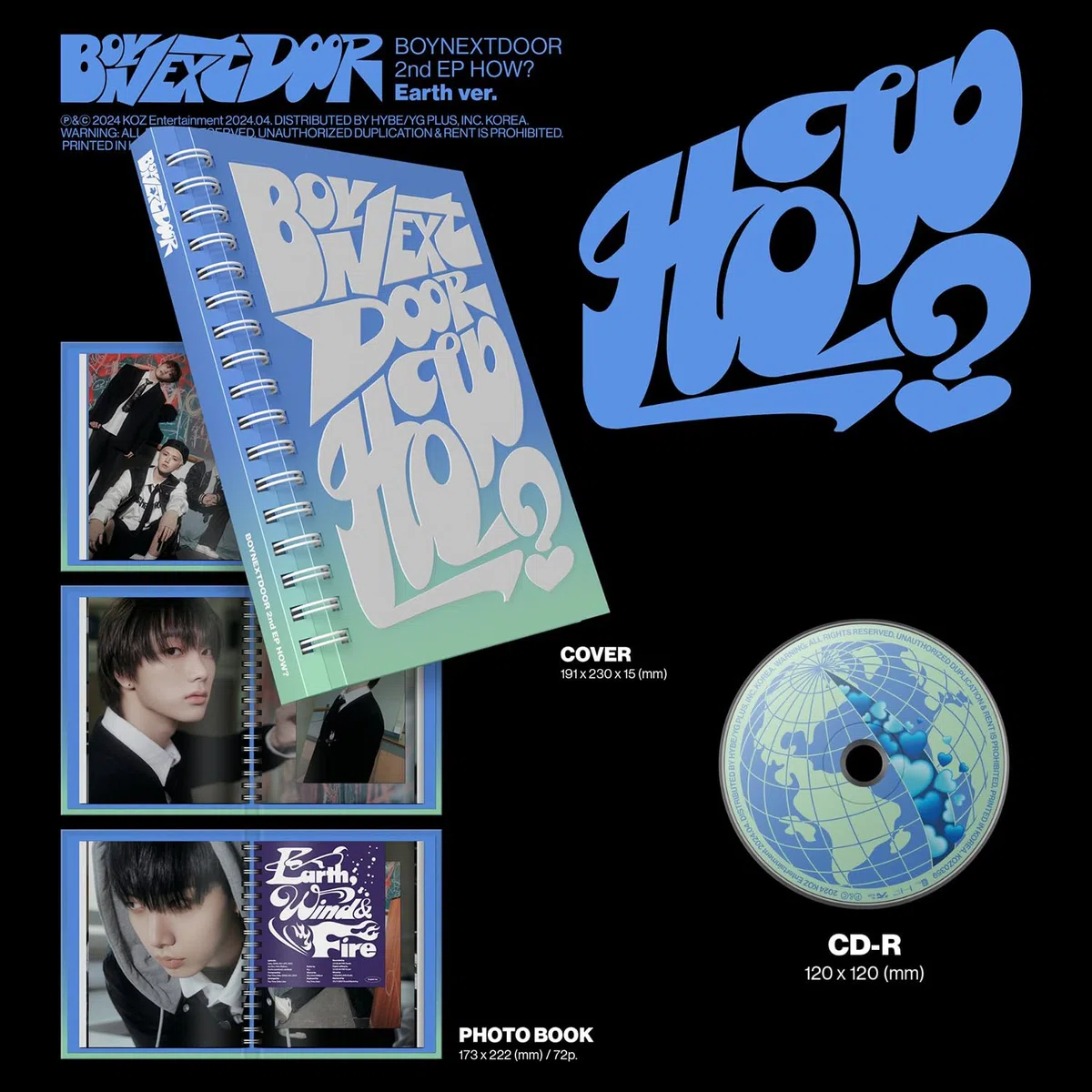 BOYNEXTDOOR - 2nd EP [HOW?] (Earth Ver.) Photo Book R + Photocard + Meme Card + 4-Cut Photo + Post Card + Scratch Card + Folded Poster + 3 Extra Photocards