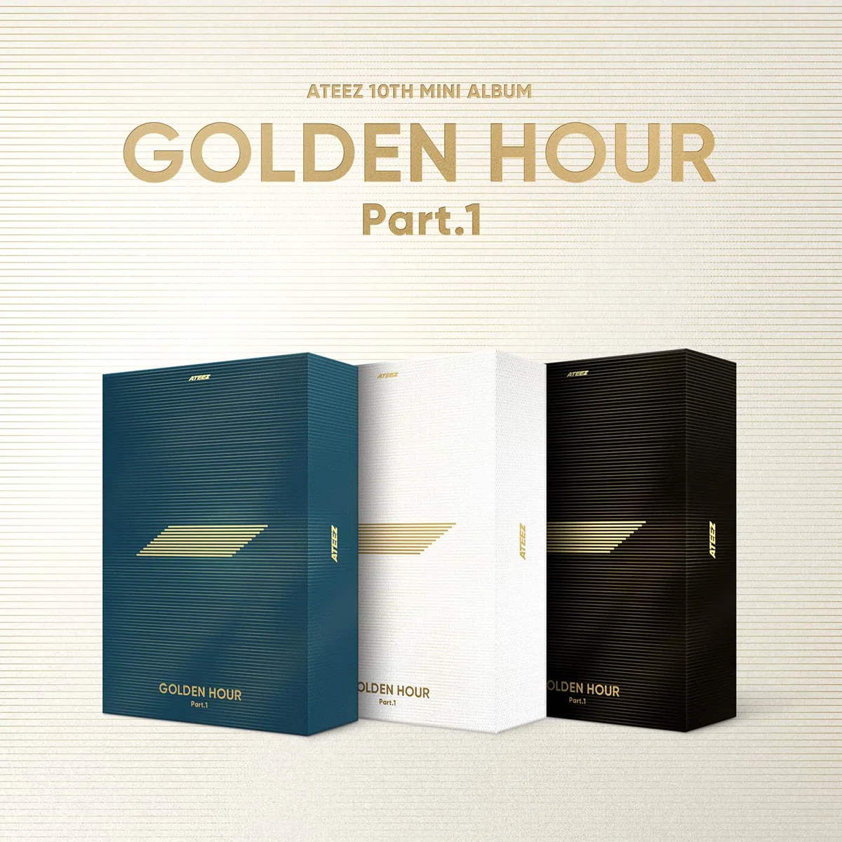 ATEEZ - [GOLDEN HOUR : Part.1] (DIARY Ver.) Invitation + Photo Frame + Postcard Set + Envelope + Photobook + Postcard + Photocard + Sticker + Bookmark + Disc + 2 Pin Badges + 4 Extra Photocards